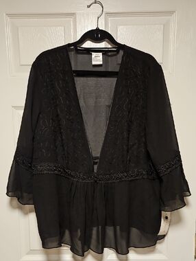 Plaza South Sheer Embroidered Open Front Top